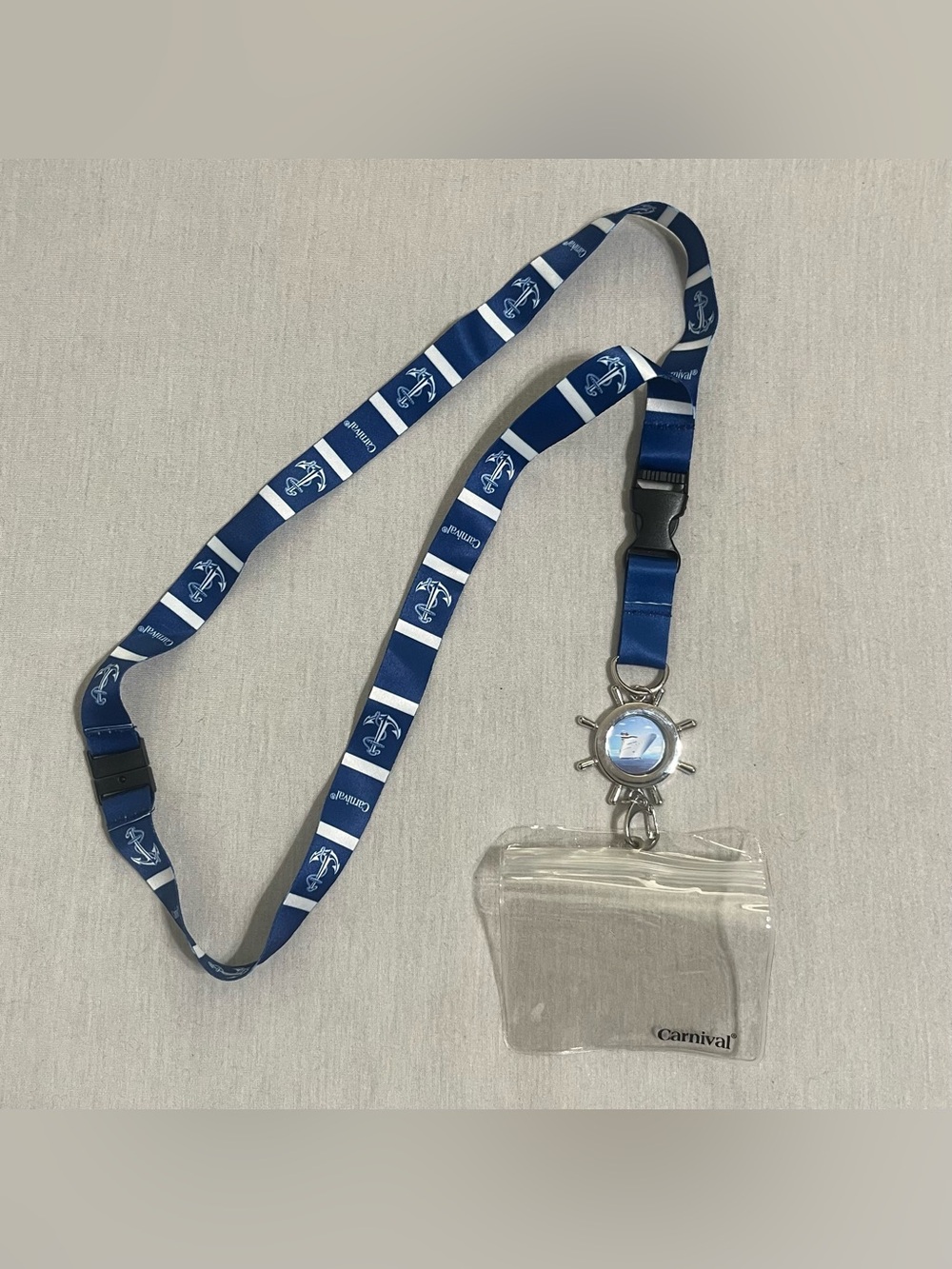 Carnival Cruise Line Navy Blue Lanyard with 1” Photo Frame and a Clear ID Holder